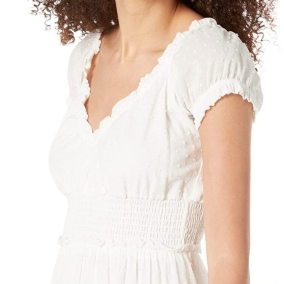 Betsy Johnson NEW Women's L White Swiss Dot Smocked Waist Cottagecore Boho Dress - Picture 2 of 13